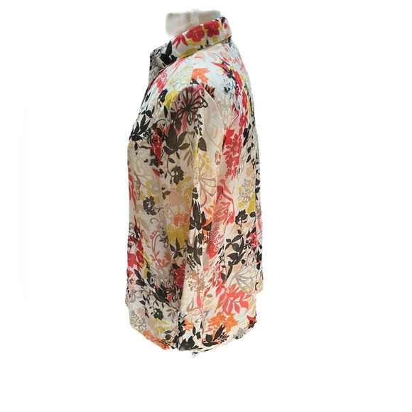 Alfred Dunner Floral Semi Sheer Blouse Button Up Top 3/4 Sleeve Size 14P - Picture 2 of 6